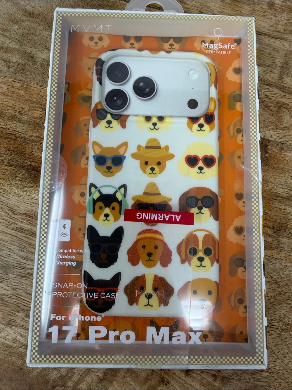 MVMT White iPhone 17 Pro Max Case with Orange Dog Pattern MagSafe Compatible